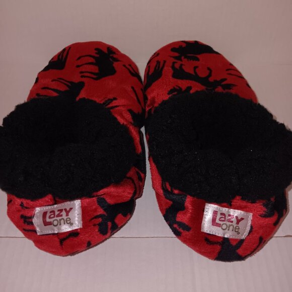 LAZY ONE MOOSE RED FUZZY FEET SLIPPERS - Picture 4 of 9